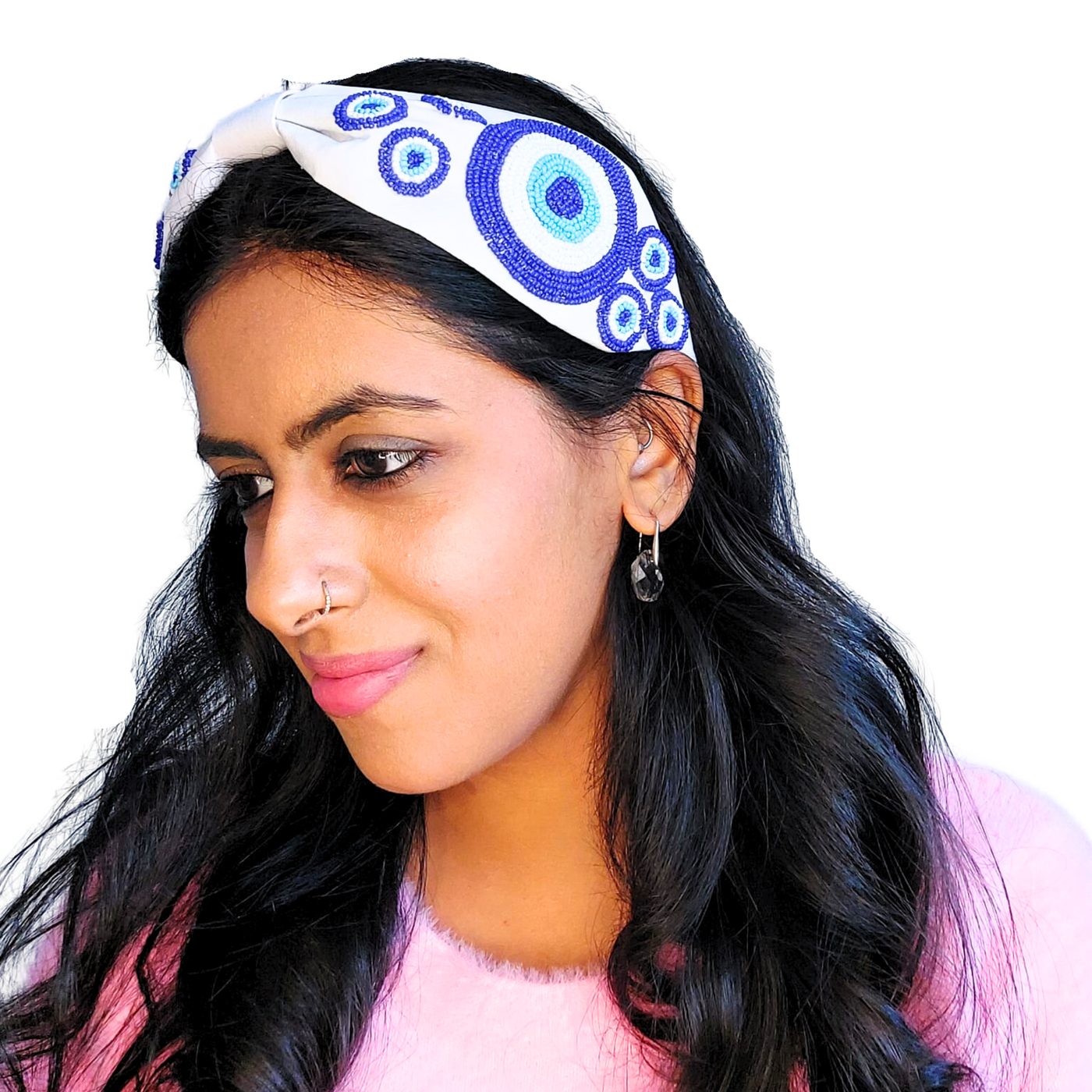 Handmade Evil Eye Hairband (White)