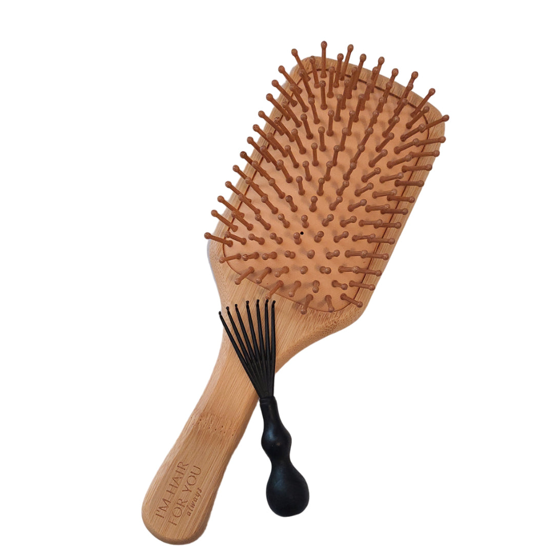 100% Bamboo Hair Brush + Hair Brush Cleaning Tool